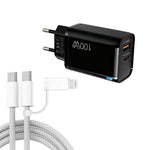 Caricabatterie USB PD47 GaN PD45W Type-C + QC3.0 con cavo dati da Type-C a Type-C / 8 pin, spina europea., EU Plug