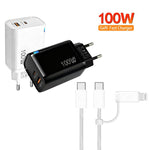 Caricabatterie USB PD47 GaN PD45W Type-C + QC3.0 con cavo dati da Type-C a Type-C / 8 pin, spina europea., EU Plug