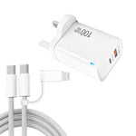 Caricabatterie USB PD47 GaN PD45W Type-C + QC3.0 con cavo dati da Type-C a Type-C / 8 pin, spina UK, UK Plug