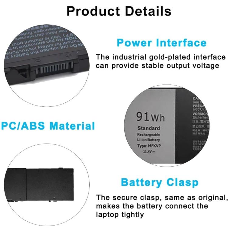 Batteria da 7800 mAh per laptop Dell Precision 7510 / 7520, MFKVP