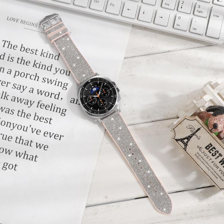 Cinturino per orologio in silicone e pelle vegana glitterata, For Samsung Galaxy Watch8 / Watch8 Classic