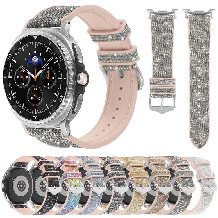 Cinturino per orologio in silicone e pelle vegana glitterata, For Samsung Galaxy Watch8 / Watch8 Classic