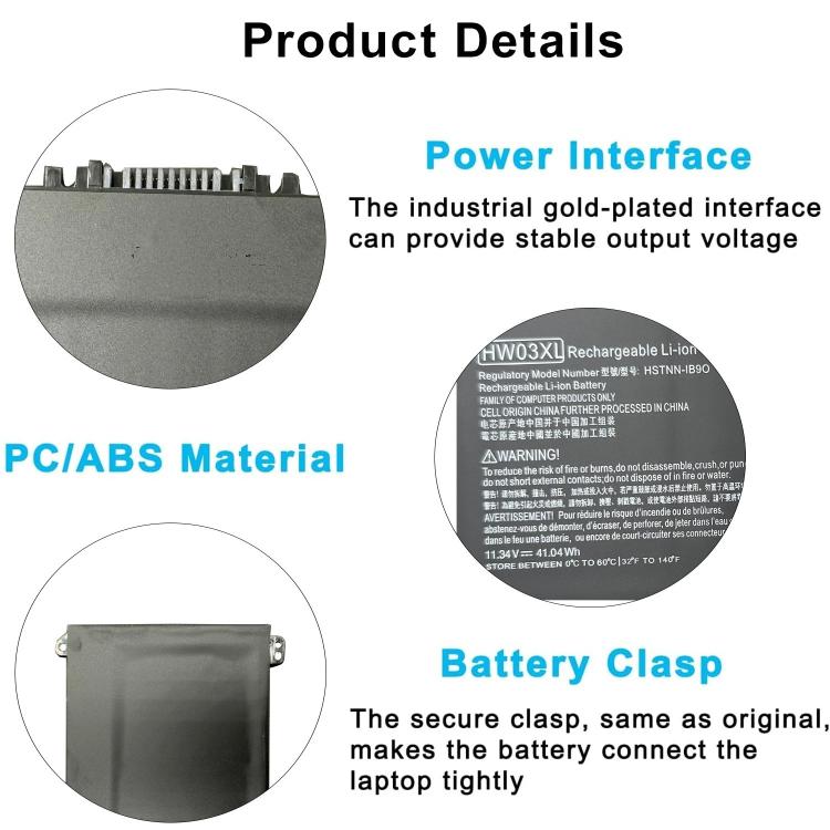 Batterie per laptop da 3600 mAh per HP 15-EG0010TX, HW03XL