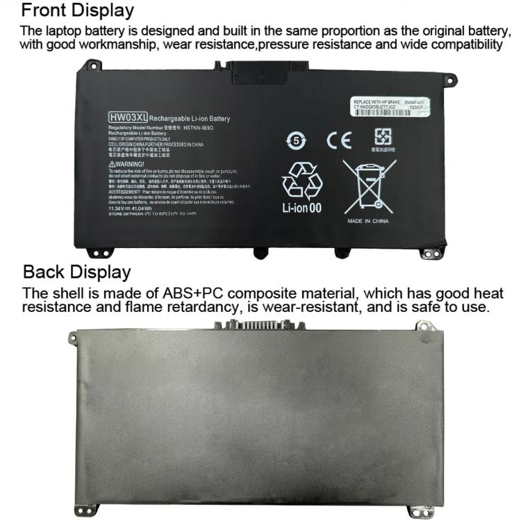 Batterie per laptop da 3600 mAh per HP 15-EG0010TX, HW03XL