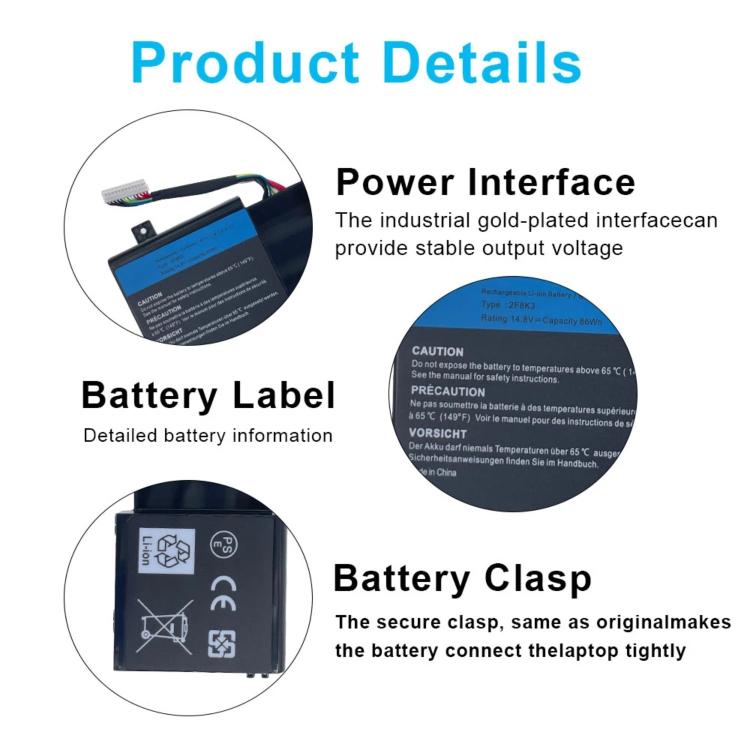 Batteria da 5500 mAh per laptop Dell Alienware 17 / Alienware 18, 2F8K3