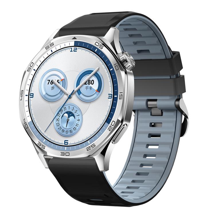Cinturino per orologio in silicone bicolore con fibbia ad ardiglione in acciaio nero., 22mm