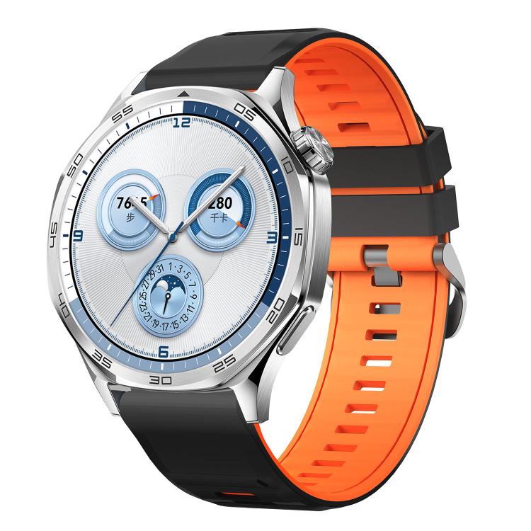 Cinturino per orologio in silicone bicolore con fibbia ad ardiglione in acciaio nero., 22mm