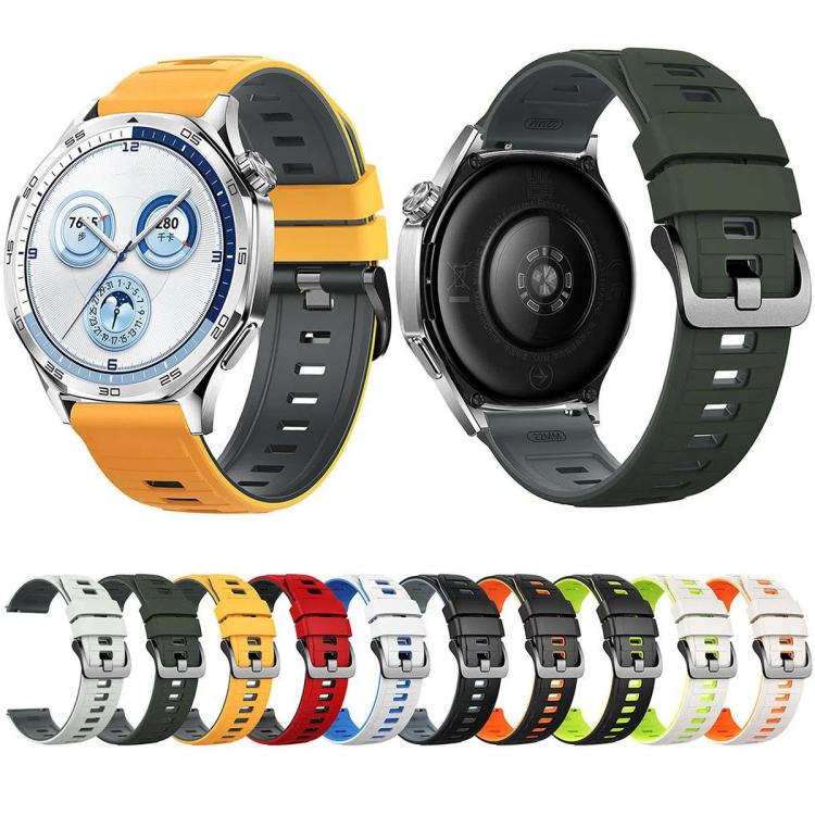 Cinturino per orologio in silicone bicolore a righe con fibbia ad ardiglione nera., 22mm