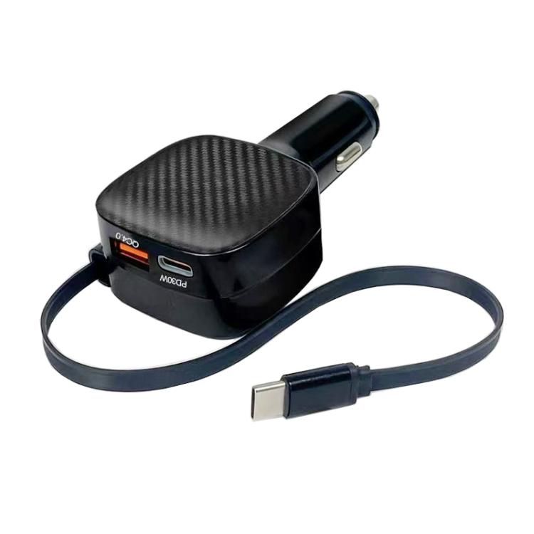 Caricabatterie da auto 3 in 1 con cavo Type-C 70 cm PD3.0