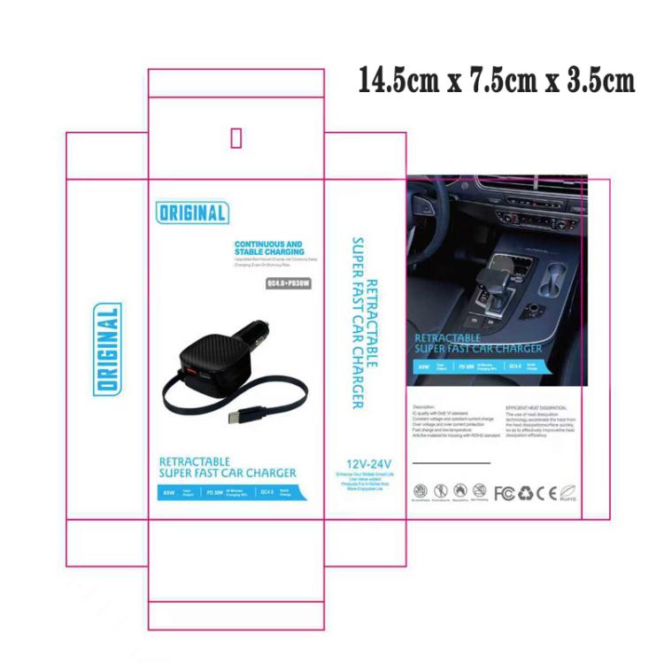 Caricabatterie da auto 3 in 1 con cavo Type-C 70 cm PD3.0