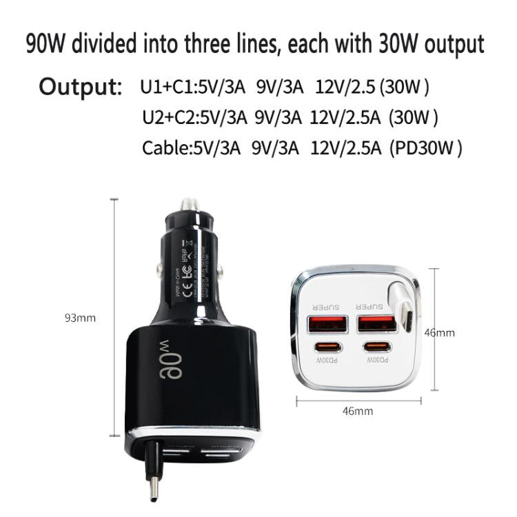Cavo Type-C 40 cm con caricabatterie auto USB PD3.0 QC3.0