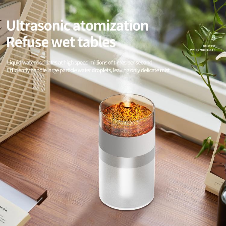 Umidificatore con luce ambientale a 7 colori e effetto vulcano simulato., Simulated Volcano
