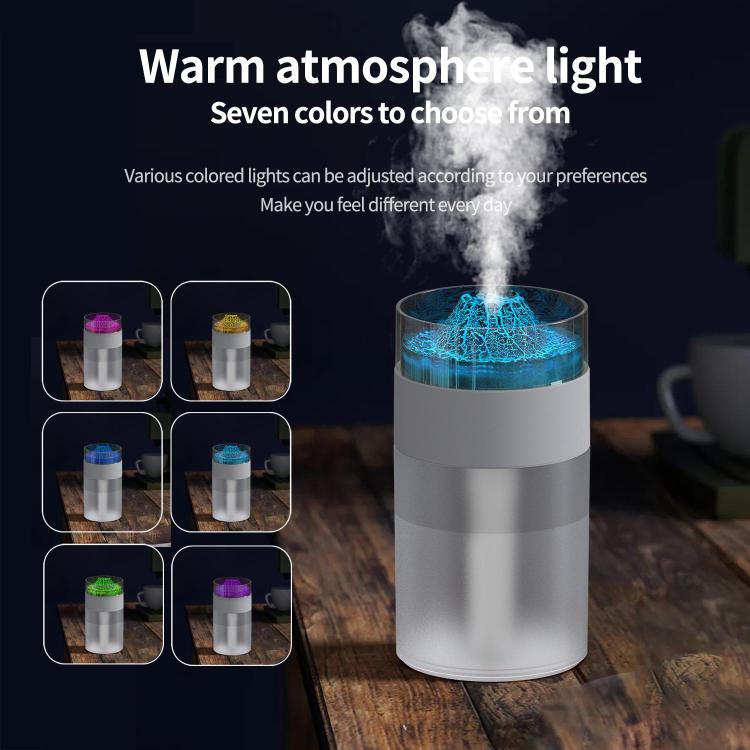 Umidificatore con luce ambientale a 7 colori e effetto vulcano simulato., Simulated Volcano