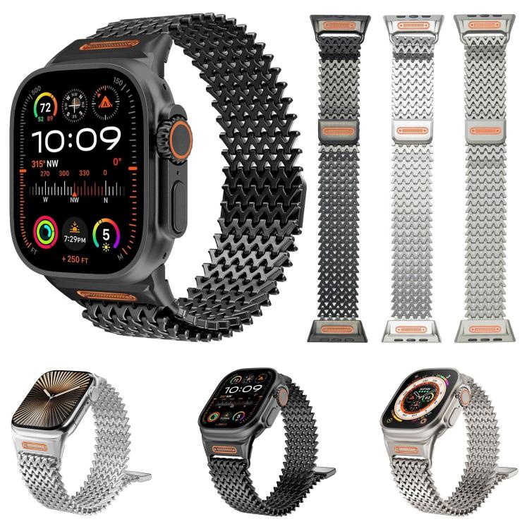 Cinturino per orologio magnetico in acciaio inossidabile a scheletro lungo tipo W, For Apple Watch 46mm / 49mm / 45mm / 44mm