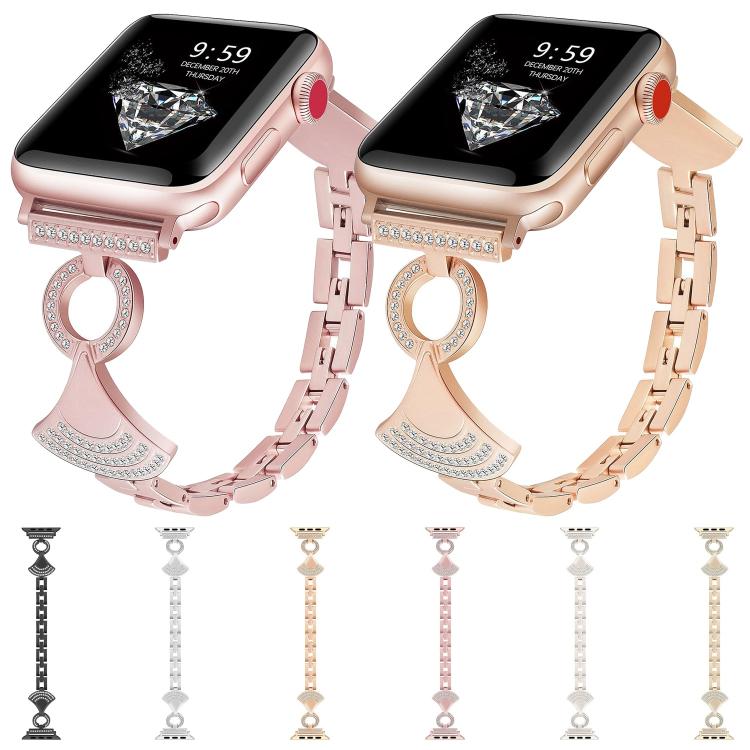 Cinturino per orologio in metallo con diamanti incastonati a conchiglia, For Apple Watch 46mm / 49mm / 45mm / 44mm, For Apple Watch 42mm / 41mm / 40mm / 38mm