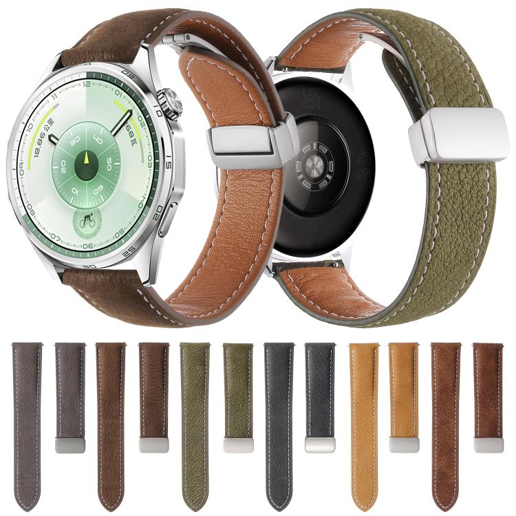 Cinturino per orologio in pelle vegana con fibbia magnetica e texture litchi cerata all'olio, effetto cera d'olio., 20mm, 22mm