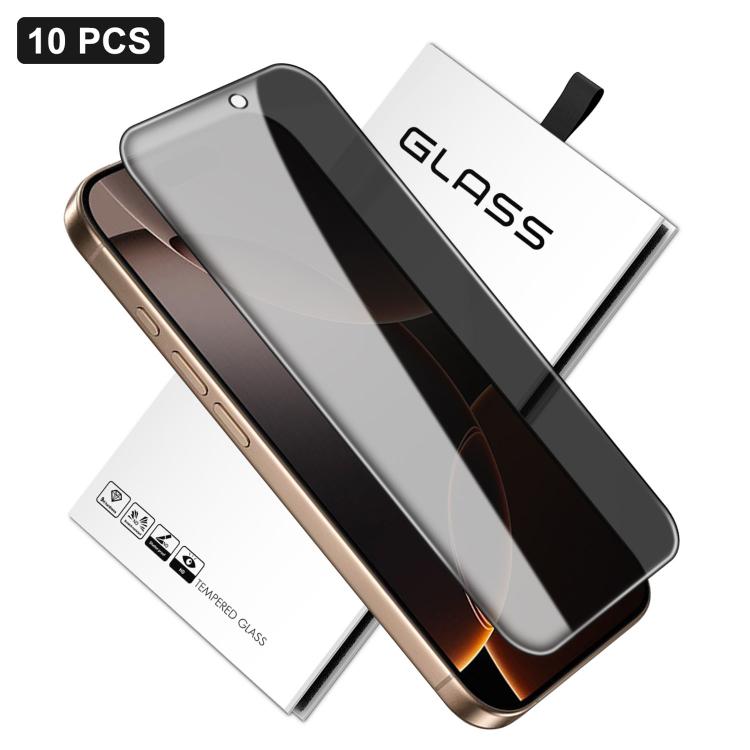 10 pezzi Pellicola in vetro temperato ad alto contenuto di alluminio con stampa serigrafica a 360 gradi per la privacy, con bordi curvi di grandi dimensioni, For iPhone 17e / 16e, For iPhone 17 Pro Max, For iPhone 17 Pro, For iPhone 17, For iPhone Air ...