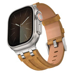 Cinturino per orologio Crazy Horse in pelle vegana e acciaio inossidabile con fibbia argentata., For Apple Watch 46mm / 49mm / 45mm / 44mm