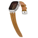 Cinturino per orologio Crazy Horse in pelle vegana e acciaio inossidabile con fibbia argentata., For Apple Watch 46mm / 49mm / 45mm / 44mm