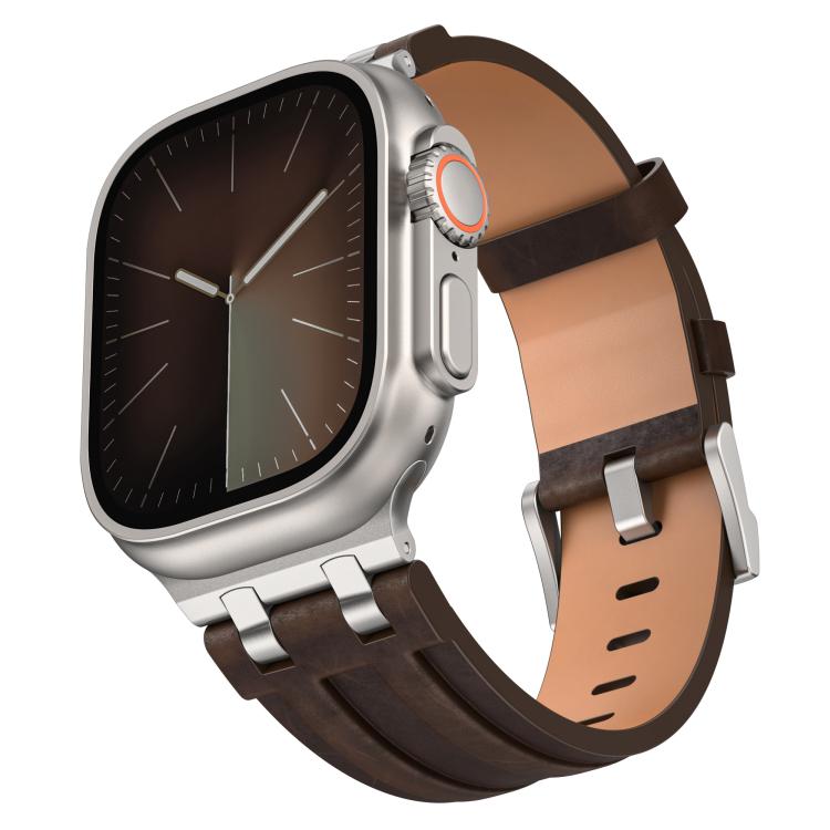 Cinturino per orologio Crazy Horse in pelle vegana e acciaio inossidabile con fibbia argentata., For Apple Watch 46mm / 49mm / 45mm / 44mm