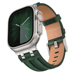 Cinturino per orologio Crazy Horse in pelle vegana e acciaio inossidabile con fibbia argentata., For Apple Watch 46mm / 49mm / 45mm / 44mm