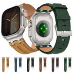 Cinturino per orologio Crazy Horse in pelle vegana e acciaio inossidabile con fibbia argentata., For Apple Watch 46mm / 49mm / 45mm / 44mm