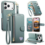 Portafoglio con cerniera a forma di cuore fantasy, custodia per telefono in pelle vegana con cinturino, For iPhone 17 Pro Max, For iPhone 17 Pro, For iPhone 17, For iPhone Air