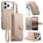 Portafoglio con cerniera a forma di cuore fantasy, custodia per telefono in pelle vegana con cinturino, For iPhone 17 Pro Max, For iPhone 17 Pro, For iPhone 17, For iPhone Air