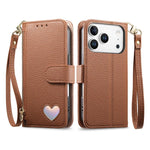 Portafoglio con cerniera a forma di cuore fantasy, custodia per telefono in pelle vegana con cinturino, For iPhone 17 Pro Max, For iPhone 17 Pro, For iPhone 17, For iPhone Air