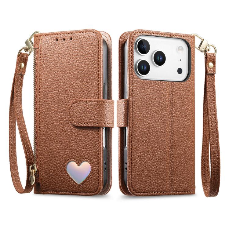 Portafoglio con cerniera a forma di cuore fantasy, custodia per telefono in pelle vegana con cinturino, For iPhone 17 Pro Max, For iPhone 17 Pro, For iPhone 17, For iPhone Air