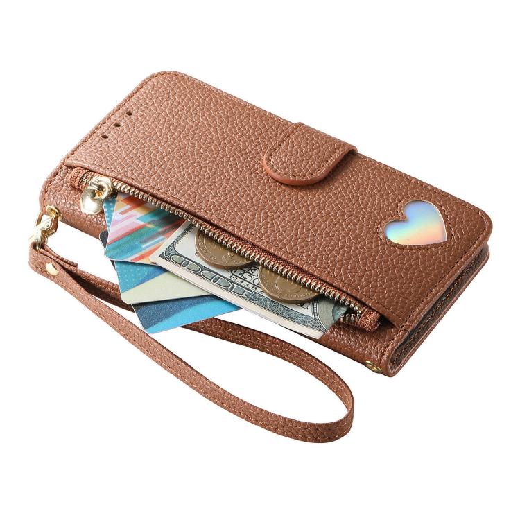 Portafoglio con cerniera a forma di cuore fantasy, custodia per telefono in pelle vegana con cinturino, For iPhone 17 Pro Max, For iPhone 17 Pro, For iPhone 17, For iPhone Air