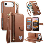 Portafoglio con cerniera a forma di cuore fantasy, custodia per telefono in pelle vegana con cinturino, For iPhone 17 Pro Max, For iPhone 17 Pro, For iPhone 17, For iPhone Air