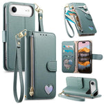Portafoglio con cerniera a forma di cuore fantasy, custodia per telefono in pelle vegana con cinturino, For iPhone 17 Pro Max, For iPhone 17 Pro, For iPhone 17, For iPhone Air