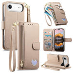 Portafoglio con cerniera a forma di cuore fantasy, custodia per telefono in pelle vegana con cinturino, For iPhone 17 Pro Max, For iPhone 17 Pro, For iPhone 17, For iPhone Air