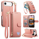Portafoglio con cerniera a forma di cuore fantasy, custodia per telefono in pelle vegana con cinturino, For iPhone 17 Pro Max, For iPhone 17 Pro, For iPhone 17, For iPhone Air