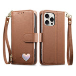 Portafoglio con cerniera a forma di cuore fantasy, custodia per telefono in pelle vegana con cinturino, For iPhone 16 Pro Max, For iPhone 16 Pro, For iPhone 16 Plus, For iPhone 16