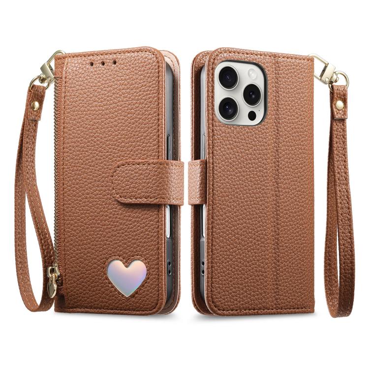 Portafoglio con cerniera a forma di cuore fantasy, custodia per telefono in pelle vegana con cinturino, For iPhone 16 Pro Max, For iPhone 16 Pro, For iPhone 16 Plus, For iPhone 16
