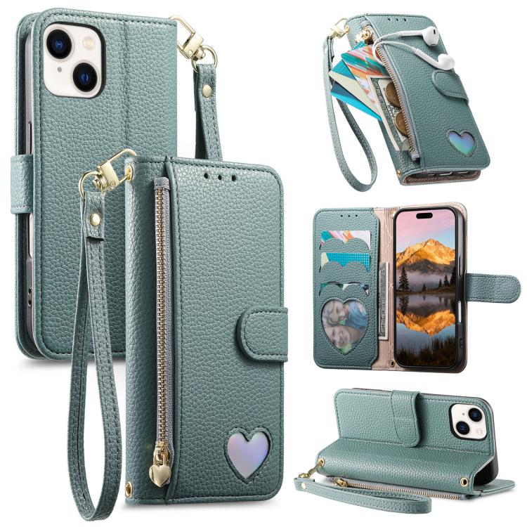 Portafoglio con cerniera a forma di cuore fantasy, custodia per telefono in pelle vegana con cinturino, For iPhone 14 Plus, For iPhone 14, For iPhone 14 Pro, For iPhone 14 Pro Max