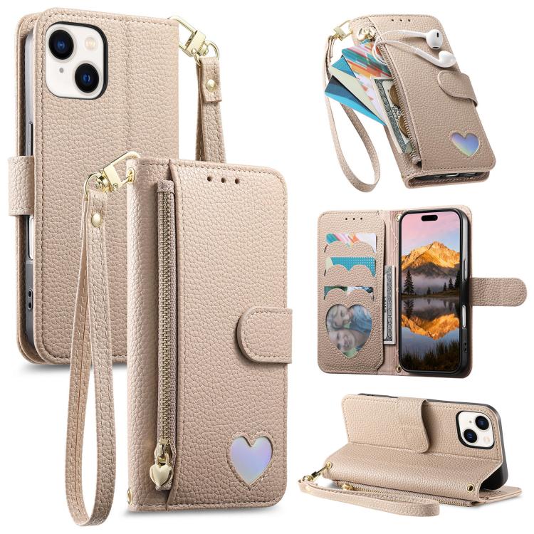 Portafoglio con cerniera a forma di cuore fantasy, custodia per telefono in pelle vegana con cinturino, For iPhone 14 Plus, For iPhone 14, For iPhone 14 Pro, For iPhone 14 Pro Max