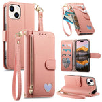 Portafoglio con cerniera a forma di cuore fantasy, custodia per telefono in pelle vegana con cinturino, For iPhone 14 Plus, For iPhone 14, For iPhone 14 Pro, For iPhone 14 Pro Max