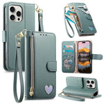 Portafoglio con cerniera a forma di cuore fantasy, custodia per telefono in pelle vegana con cinturino, For iPhone 14 Plus, For iPhone 14, For iPhone 14 Pro, For iPhone 14 Pro Max
