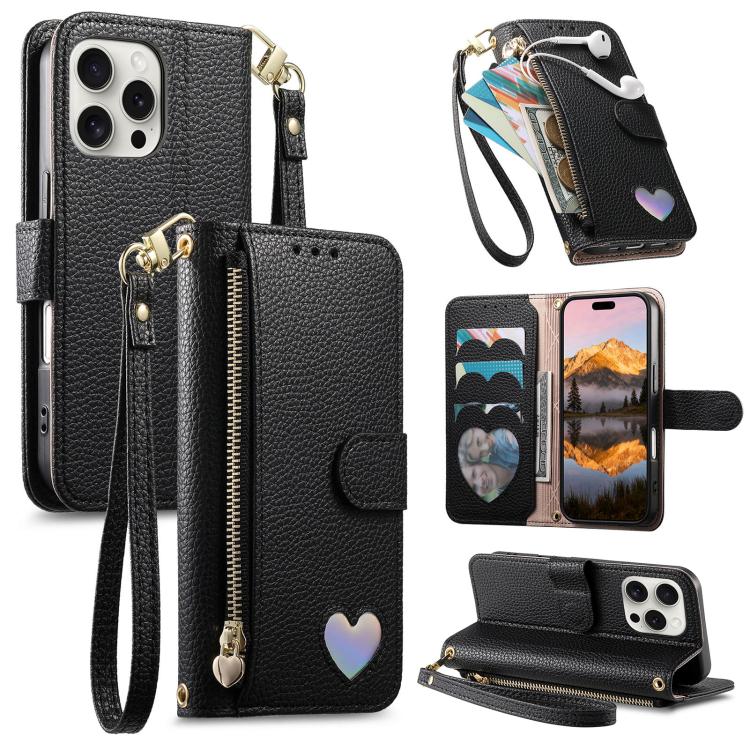 Portafoglio con cerniera a forma di cuore fantasy, custodia per telefono in pelle vegana con cinturino, For iPhone 14 Plus, For iPhone 14, For iPhone 14 Pro, For iPhone 14 Pro Max