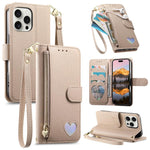Portafoglio con cerniera a forma di cuore fantasy, custodia per telefono in pelle vegana con cinturino, For iPhone 13 Pro Max, For iPhone 13 Pro, For iPhone 13
