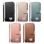 Portafoglio con cerniera a forma di cuore fantasy, custodia per telefono in pelle vegana con cinturino, For iPhone 16 Pro Max, For iPhone 16 Pro, For iPhone 16 Plus, For iPhone 16