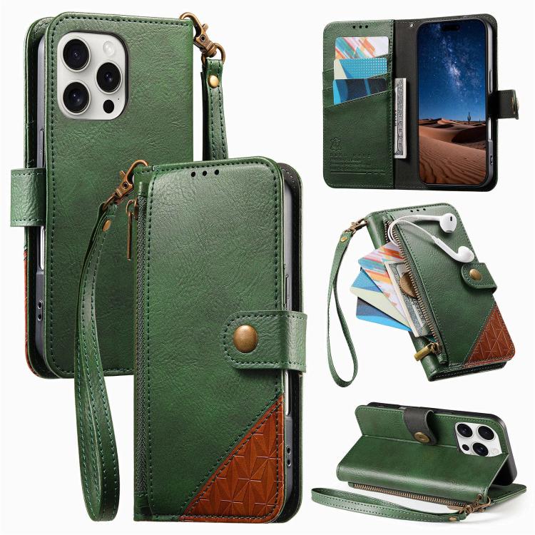 Portafoglio con cerniera e cinturino in ecopelle vegana, For iPhone 16 Pro Max, For iPhone 16 Pro, For iPhone 16 Plus, For iPhone 16