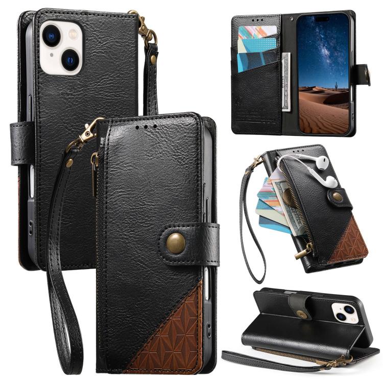 Portafoglio con cerniera e cinturino in ecopelle vegana, For iPhone 15 Pro Max, For iPhone 15 Pro, For iPhone 15 Plus, For iPhone 15