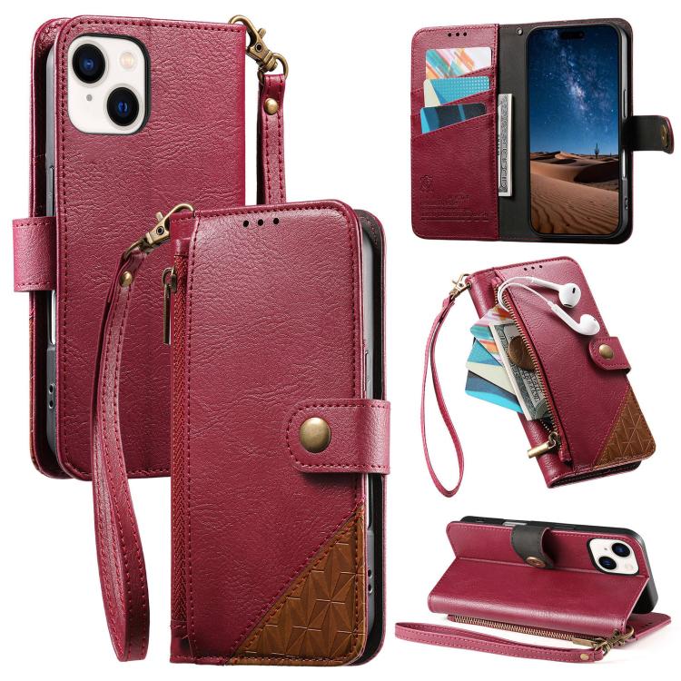 Portafoglio con cerniera e cinturino in ecopelle vegana, For iPhone 15 Pro Max, For iPhone 15 Pro, For iPhone 15 Plus, For iPhone 15