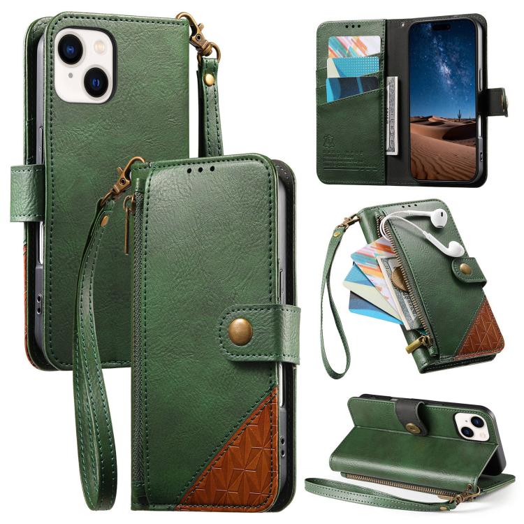Portafoglio con cerniera e cinturino in ecopelle vegana, For iPhone 15 Pro Max, For iPhone 15 Pro, For iPhone 15 Plus, For iPhone 15