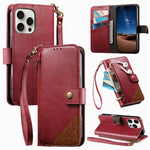 Portafoglio con cerniera e cinturino in ecopelle vegana, For iPhone 15 Pro Max, For iPhone 15 Pro, For iPhone 15 Plus, For iPhone 15