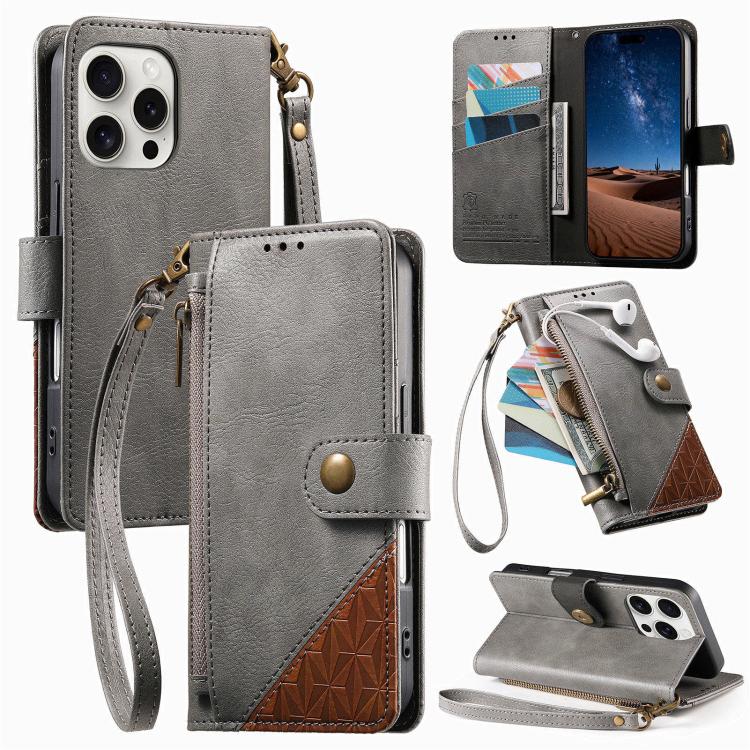Portafoglio con cerniera e cinturino in ecopelle vegana, For iPhone 15 Pro Max, For iPhone 15 Pro, For iPhone 15 Plus, For iPhone 15